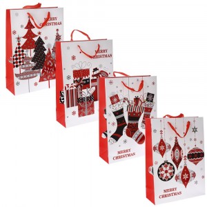 Подаръчна торбичка, бяло и червено, 4 модела, 18х8х24 см