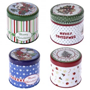 Метална кутия MERRY CHRISTMAS, 4 МОДЕЛА, ф 9х8 см