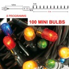 Коледни лампички 100бр.,зелен кабел,разноцветни,8 програми,6.5М