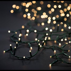 Коледни лампички 180бр,зелен кабел,бели,8 програми, 10,5 М