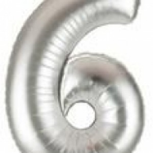 Фолиев балон с клечка цифра “Шест“ сребро 30СМ