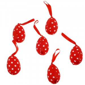 Яйца висящи текстил червени ,бели точки,6cm,S/6(6X120)