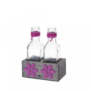 2ка  шишета в дървена щайга розови цветя 13х7х16СМ