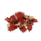 Кранц за свещ червени листа 25CM