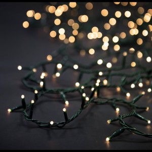 Коледни лампички, 240бр, 3CM, 8 програми, 9метра, зелен кабел, бели