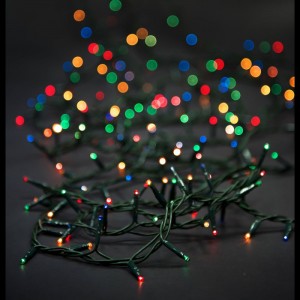 Коледни лампички, 240бр, 3CM, 8 програми, 9метра, зелен кабел, цветни