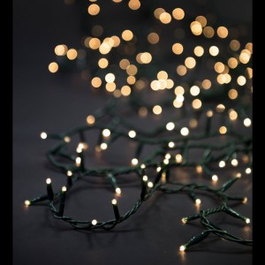 Коледни лампички, 300бр, 3CM, 8 програми, 10,8метра, зелен кабел, бели