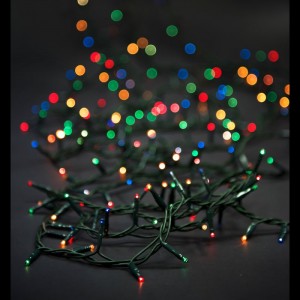 Коледни лампички, 300бр, 3CM, 8 програми, 10,8метра, зелен кабел, цветни