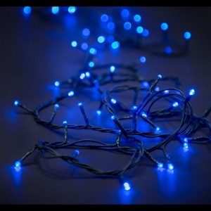 Коледни лампички, 100бр, LED, 8 програми, 6,8метра, зелен кабел, сини