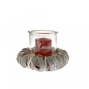 Свещник стъкло и венец сив 22Х15СМ