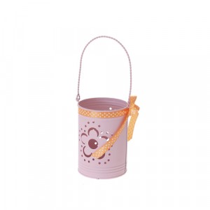 Свещник метал с панделка розов,7x7x22cm