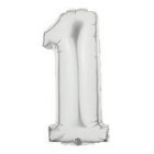 Фолиев балон с клечка цифра “Едно“ сребро 30СМ