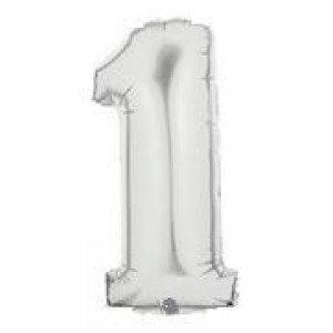 Фолиев балон с клечка цифра “Едно“ сребро 30СМ