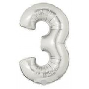 Фолиев балон с клечка цифра “Три“ сребро 30СМ