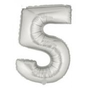 Фолиев балон с клечка цифра “Пет“ сребро 30СМ