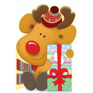 Картичка и плик ЕC “Рудолф и коледен подарък “ 112X175ММ