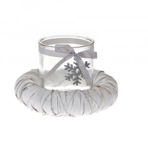 Свещник стъкло и венец бял 30Х18СМ