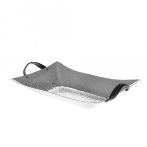 Никелиран поднос с кожени дръжки 2,48х29