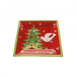 Плато коледа червено с елха,30Х30CM