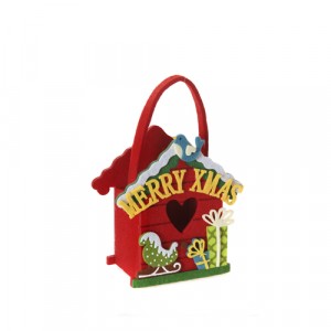 Кошница къща Merry Хmas червена,20Х09Х26CM
