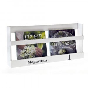Поставка за списания, бяла, 60х8х28CM