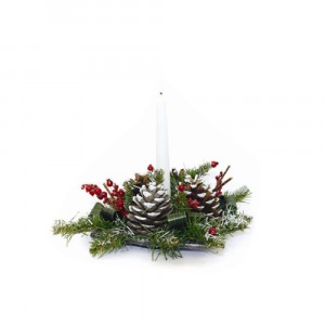 Коледна аранжировка елхови клонки и 1 свещ 24Х22CM