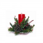 Коледна аранжировка със 1 червена свещ цилиндър 22Х21CM