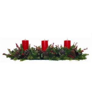 Коледна аранжировка със 3 червени свещи  цилиндър 80Х20Х20CM