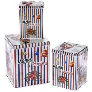 Метални кутии 3 бр. шарени MERRY CHRISTMAS,9х9х12/11х11х14/14х14х16 см