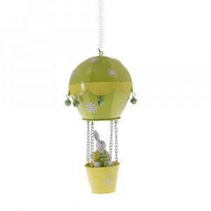 Метален Великденски заек в балон зелен 10Х21CM