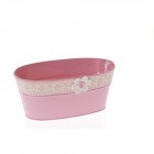 Метален панер елипса бродерия декор розов 26X15X11CM