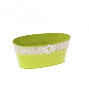 Метална кашпа с панделка зелена 26X15X11CM