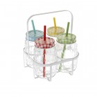 Буркани със сламки в метална кошница к-т от 4бр.