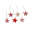 Коледни звезди текстил червен декор, к-т от 6бр 7.5CM