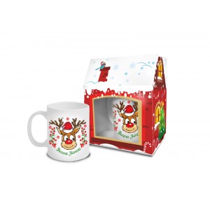 Чаша с кутия - къща и Рудолф “Весела Коледа“ 300ml(1X6) 