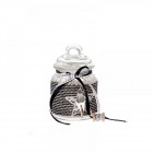 Буркан с текстилна декорация отвън черно и бяло1 D8Х13CM