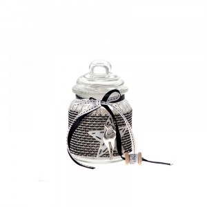 Буркан с текстилна декорация отвън черно и бяло1 D8Х13CM