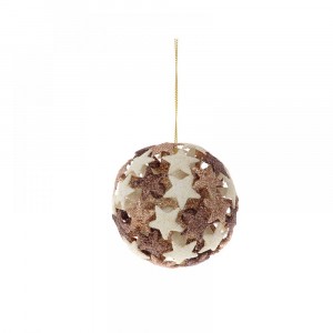 Коледна топка бели и златни звезди ажур, к-т от 3бр 8CM