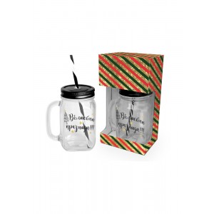 Коледен буркан, 450мл с надпис брокат“Весела Коледа!“