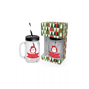 Коледен буркан, 450мл, с Дядо Коледа“Щастлива Нова Година!“