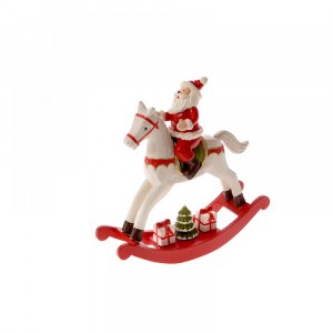 Дядо коледа върху люлеещо конче дърво бяло 19X5X18CM