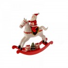 Дядо коледа върху люлеещо конче дърво бяло 23X6X22CM
