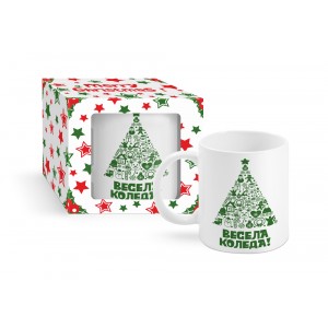 Чаша с кутия зелена елха  “Весела Коледа !“,300ml