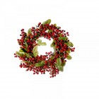 Венец червени топчета, шипки и листа D55CM