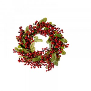 Венец червени топчета, шипки и листа D55CM