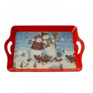 Коледен поднос пластик правоъгълен Снежковци 46Х31CM