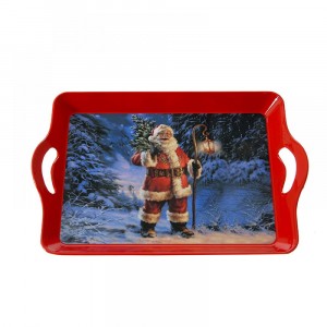 Коледен поднос пластик правоъгълен с Дядо Коледа и фенер 46Х31CM