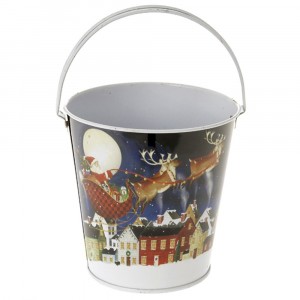 Метална кофа Д.Коледа и елени в зимна нощ D11Х11CM
