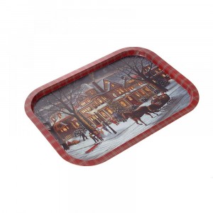 Метален поднос правоъгълен коледна нощ 40Х29CM