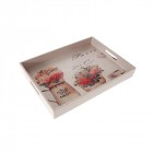 Дървен поднос кожа, принт, вази, 38х29х5